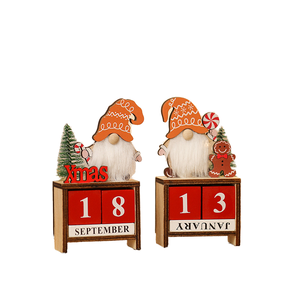 DAMAI Calendrier de compte à rebours de Noël en bois, bloc de bureau décoratif, avec gnome sans visage et homme en pain d'épices, calendrier perpétuel - Product Image 1