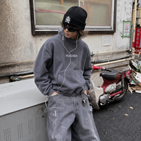 Sweat-shirt à col montant en coton épais 420 g/m² délavé à l'acide, style vintage oversize streetwear pour homme, pull sans cordon