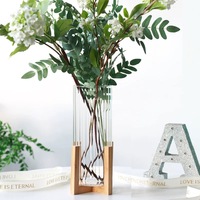 Cadre en bois nordique verre Transparent Tube droit Vase haut de gamme salon Arrangement de fleurs Table à manger décoration