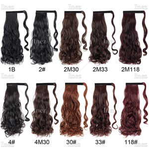 Extensión de pelo de cola de caballo ondulada <span class=keywords><strong>larga</strong></span> sintética Clip rizado en peluca envoltura alrededor de cola de caballo falsa suave para mujer - Product Image 2