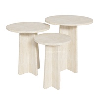 Table basse ronde en bois style travertin pour salon, ensemble de tables gigognes