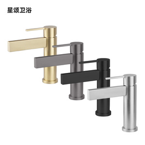 Starshower Basin Taps 304 Stainless Steel Single Handle <b>Deck</b> Mounted Ceramic Valve Core for Bathroom Sink - Product Image 1