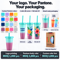 Gobelets en plastique PP réutilisables transparents de couleur arc-en-ciel pour le camping avec couvercle et paille - Sans BPA et écologiques