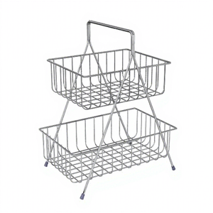 Double Tier Wire Storage Rack Rectangle <b>Standing</b> Type Kitchen <b>Food</b> Holder Stackable Minimalist Non Folding Rack - Product Image 2
