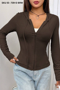 Blusa de Sudadera Marrón Sólida para Mujer, Estilo Elegante, Corte Regular, Suave y Cómoda, con Cuello Asimétrico Tejido Floral, para Uso Diario - Product Image 3