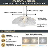 Lampu Gantung LED Akrilik Bentuk Bunga Transparan, Suhu Warna 3000K-6000K, Garansi 2 Tahun, Dekorasi
