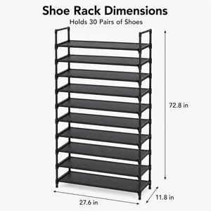 Metal Frame 10-tier <b>Shoe</b> Rack Space-Saving <b>Shoe</b> Storage Organizer Non-Woven Fabric Stackable <b>Shoe</b> Shelf - Product Image 2