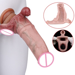 FAAK Realistic Penis Sleeve Sex Toys Silicone Artificial <b>Dildo</b> Sheath With Anti-drop Ring Cock Enlargement Delay Ejaculation - Product Image 2