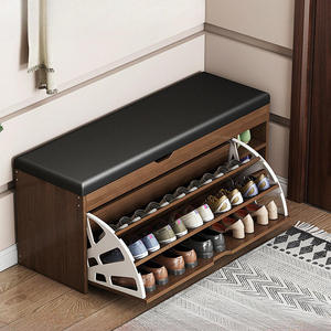 Banco de Madera <span class=keywords><strong>Moderno</strong></span> para el Hogar con Cojines Suaves y Duraderos, con Armarios y Estantes Integrados para Zapatos, para la Entrada o el <span class=keywords><strong>Recibidor</strong></span> - Product Image 1