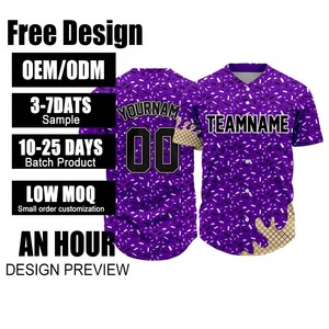 Jersey Baseball Softball Es Krim Kustom  Bahan Bernapas Cepat Kering  Jersey Ungu Sublimasi Personal untuk Olahraga - Product Image 1