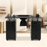 Table de manucure de luxe avec collecteur de poussière, table de manucure noire, bureau à ongles avec tiroirs de rangement pour salon de beauté