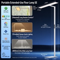 Lampe de sol LED moderne en métal sans scintillement pour bureau, CRI 98 UGR<19, gradation tactile haut/bas, éclairage direct/indirect