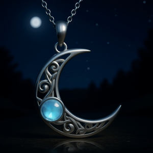 Ciondolo Luna XL920 in Argento 925 Placcato Rodio con Opale Incastonato, Stile Vintage, Gioiello Unisex per Uso Quotidiano - Product Image 2