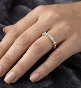 Anillo de Boda de Lujo en Oro Amarillo de 10K con Diamantes Marquise y Redondos Brillantes, Elegante Joyería Nupcial para Mujer, Regalo - Product Image 1