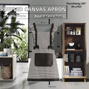 Tablier de princesse en toile de coton écologique et tendance, motif pied-de-poule, avec poches, pour fournitures de nettoyage, à bretelles et à volants, avec manches - Product Image 2