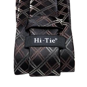 Corbata de Seda Jacquard Casual para Hombre, Diseño de Rayas Negras y Marrones, con Pañuelo y Gemelos, para Bodas, Negocios y Fiestas - Product Image 5