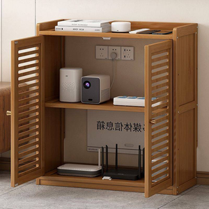 <span class=keywords><strong>Meuble</strong></span> de <span class=keywords><strong>rangement</strong></span> haut de gamme en bambou pour routeur, organisateur de boîtier WiFi, gestion des multiprises avec étagère et portes à persiennes pour la maison et le bureau - Product Image 2