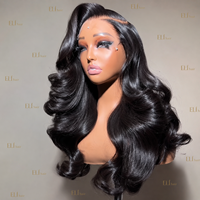 Perruque de luxe noire à ondulations naturelles, 100% cheveux humains, pré-épilée, lace front, sans colle, pleine densité, bouclée lâche, super double drawn