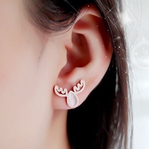 Rose Gold Antler <b>Stud</b> <b>Earrings</b> With Cat's Eye Stone For Women Gift - Product Image 3