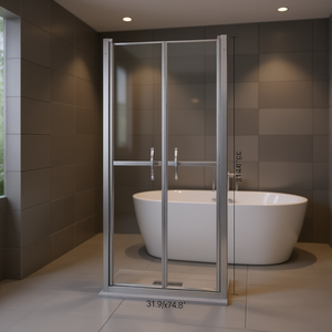 Puerta de Ducha Abatible Plateada Transparente ESG de 31.9"x74.8" con Marco, Diseño Contemporáneo - Product Image 2