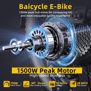 Bicicletta Elettrica Baicycle 1500W di Picco per Adulti, E-Bike con Pneumatici Fat da 20 Pollici, Autonomia Massima di 90 Miglia, Velocità Massima di <span class=keywords><strong>28</strong></span> MPH, Bicicletta Elettrica Step-Thru - Product Image 2