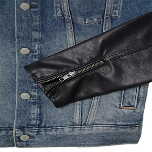 Chaqueta Vaquera <span class=keywords><strong>de</strong></span> Mezclilla <span class=keywords><strong>para</strong></span> Hombre al por Mayor, Chaqueta <span class=keywords><strong>de</strong></span> Motociclista <span class=keywords><strong>de</strong></span> Invierno Personalizada con Mangas <span class=keywords><strong>de</strong></span> <span class=keywords><strong>Cuero</strong></span> Sintético - Product Image 5