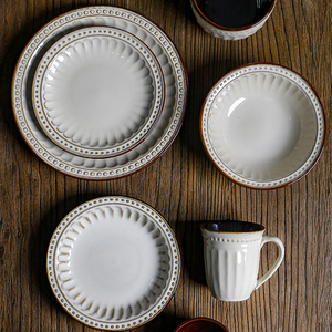 Juegos de vajilla de cerámica de estilo Vintage de alta calidad, plato marrón, taza, cuchara, cuenco, juego de cena de porcelana, vajilla - Product Image 2