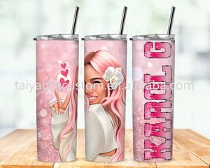 Vaso <span class=keywords><strong>de</strong></span> 20 onzas al vacío <span class=keywords><strong>de</strong></span> acero inoxidable personalizado con tapas y pajitas <span class=keywords><strong>Karol</strong></span> <span class=keywords><strong>G</strong></span> Pink Hair Manana Bihota tazas <span class=keywords><strong>de</strong></span> café tazas reutilizables - Product Image 4