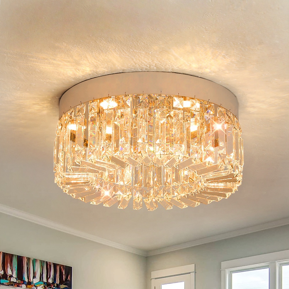 40cm Diameter Surface Mounted Ceiling Lamp Fixture 3 Color Crystal LED Lamparas