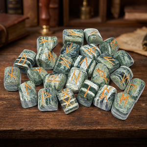 Conjunto de Runas de Jaspe Cebra Verde, Diseñado de Forma Única |   Rozrincrystals.com Marca Gujarat Origin Tema Amor - Product Image 2