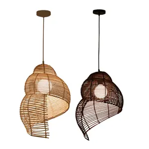 modern restaurant woven chandelier lamp dining led bamboo decorative kitchen indonesia lampshade rattan light pendant