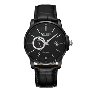 MIGE Men's Automatic Mechanical <b>Watch</b> Stainless Steel <b>Case</b> 42mm Sapphire Crystal Leather Strap Date Display Business Style - Product Image 1