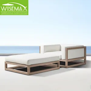 WISEMAX FURNITURE Modern Luxury Garden Sofa Sectional Teak Wood Waterproof Fabric Soft Cushion Hotel Outdoor Furniture Couch Set