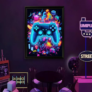 กรอบรูปเกมแพด LED ไฟนีออนตกแต่งผนังภายในอาคาร ภาพแขวนเรืองแสง ใช้พลังงาน USB ปรับความสว่างได้ แสงไฟสร้างบรรยากาศ 5V - Product Image 5
