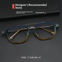Monture de lunettes extra-large faite à la main de 163 mm KJ23T, style carré pour hommes, en titane pur, double pont, pour myopie