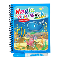 Bview Art – Lot de 4 carnets de dessin magique à l'eau, colorés, à thème dessin animé, avec stylo magique, reliure spirale et couverture en papier