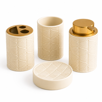 Ensemble de toilette quatre pièces en céramique personnalisé à motif feuille avec gobelet de rinçage dentaire, accessoires de décoration intérieure