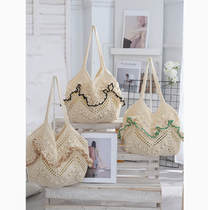 Sac à bandoulière PEIQUAN en coton tissé à la main, style niche d'été, avec fermeture ouverte, sac fourre-tout ajouré tricoté, décontracté, pour la plage, les vacances, usage quotidien pour <span class=keywords><strong>femme</strong></span> - Product Image 3