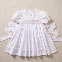 Sevimli Küçük Kız Çocuk Yazlık Günlük Smocked Mini Elbise Pintuck Çiçekli Geometrik Desen %100 Pamuk OEKO-TEX Kısa Kollu Peter