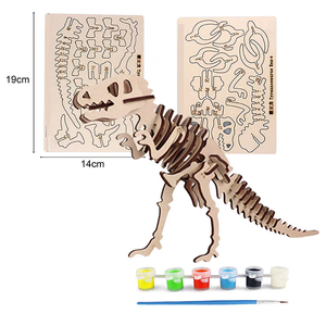 <span class=keywords><strong>Puzzle</strong></span> en bois <span class=keywords><strong>3D</strong></span> de dinosaure pour jouets éducatifs, expérience de peinture amusante - Product Image 3