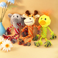 Jouet pour chien en corde de coton pelucheux, animaux (dinosaure, girafe, éléphant et hippopotame), vente en gros