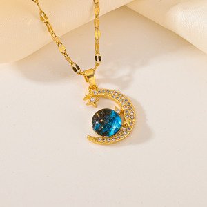 Collana pianeta blu delizia Zirconia saturno pianeta spazio terra collana globo sulla luna nuovo in gioielleria collare - Product Image 1