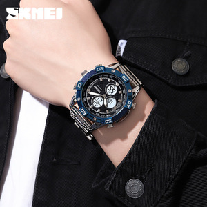 Skmei Men's Digital Watch Dual Time Stainless Steel Strap Black Sport Electronic Watch Water Resistant 3Bar - Product Image 3