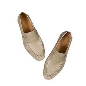 Mocasines de Cuero Genuino Beige para Hombre, Zapatos Planos Casuales de Primavera, Suela de Goma, Cómodos para Conducir, Sin Cordones - Product Image 5