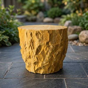 Sculpture artisanale rustique Wabi-Sabi en pierre jaune Hayat Group, à poser au sol, pour salon, maison, jardin, thème plantes/fleurs - Product Image 2