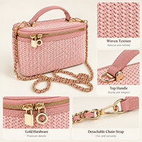 Sac à Makeup Eco Coloré Voyage Grand Jacquard Terry Rose Mignon Logo - Grande Capacité Zip