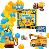 Set Dekorasi Ulang Tahun Bertema Kendaraan Konstruksi, Tahan Lama, Cetak 4 Warna, Termasuk Balon, Poster, dan Kain Latar Belakang untuk Anak-Anak