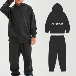 Custom kids hoodies sweatsuit girls boys clothing set pullover plain kids sweatshirt custom clothing manufacturer kid hoodie set
