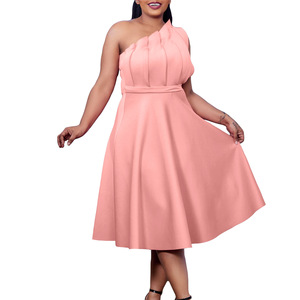 Vestido minimalista plisado de un solo hombro, cintura alta, corte en A, elegante para fiestas y banquetes. - Product Image 1