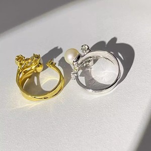 10719DIY S925 <b>Silver</b> Ring Stand with 4-6mm Round <b>Beads</b> Empty Stand Double Pearl Accessory Trendy <b>Silver</b> Jewelry - Product Image 3